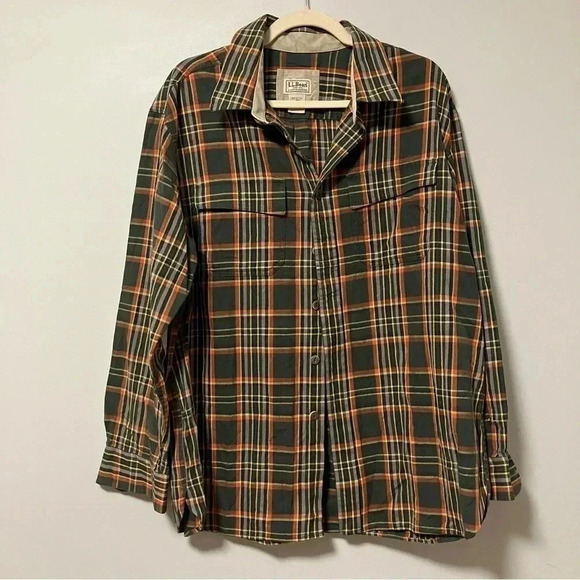 L.L. Bean plaid 100% heavy cotton elbow patches button down  shirt - Picture 1 of 4